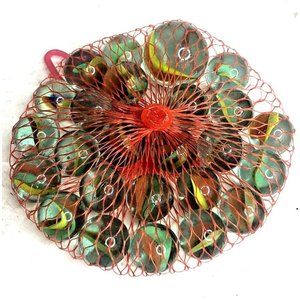 Vintage Glass Marbles in Bag with Shooter Multicolored swirls